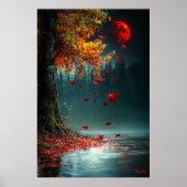 Bloedmaan boven het herfstmeer - Mystieke Herfst Poster (Voorkant)