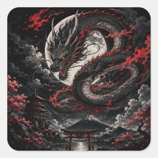Bloedmaan Draak Vierkante Sticker (Voorkant)