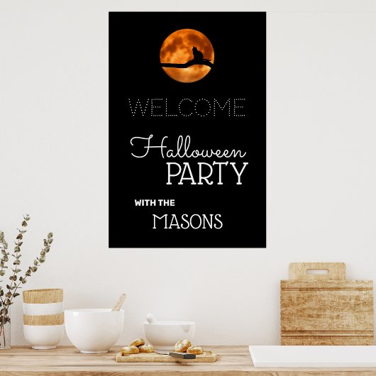 Bloedmaan en kat Silhouette, Halloween Welkom Poster (Keuken)