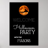 Bloedmaan en kat Silhouette, Halloween Welkom Poster (Voorkant)