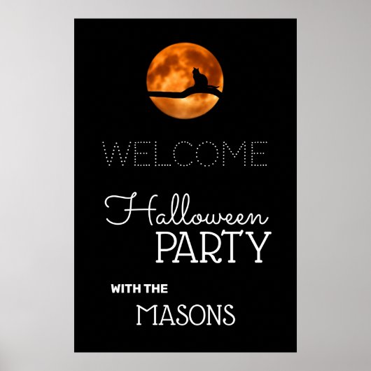 Bloedmaan en kat Silhouette, Halloween Welkom Poster (Voorkant)