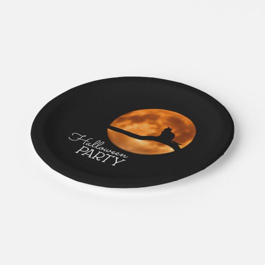 Bloedmaan en kat Silhouette, partij Halloween Papieren Bordje (Gekanteld)