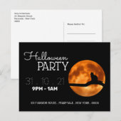 Bloedmaan & kattenkat Silhouette Halloween Party I Aankondigingskaart (Voorkant / Achterkant)