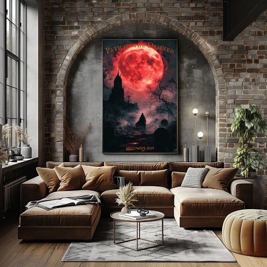 Bloedmaan Kerkhof Halloween met Donkere Mantel Poster