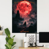 Bloedmaan Kerkhof Halloween met Donkere Mantel Poster (Thuiskantoor)