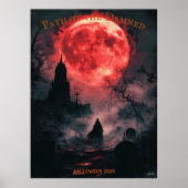 Bloedmaan Kerkhof Halloween met Donkere Mantel Poster (Voorkant)