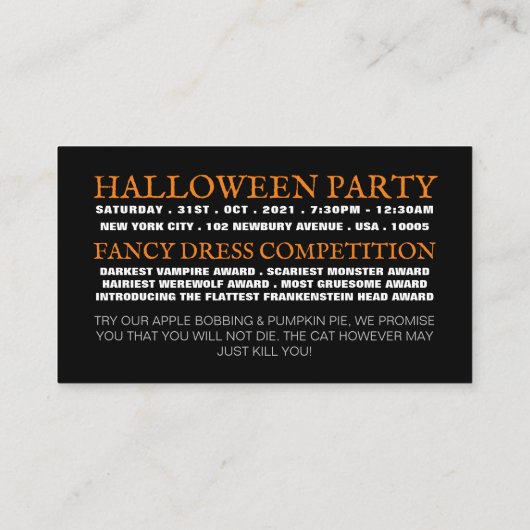 Bloedmaan, uitnodiging voor Ticket van Halloween P Informatiekaartje (Achterkant)