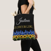 Bloedmeisje Rustic Bluebells & Sunflower Weddensch Tote Bag (Dichtbij)