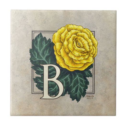 Bloedmonogram "B voor Begonia" Tegeltje (Voorkant)
