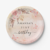 Bloedpapegaaivis roos goudvlinders papieren bordje (Voorkant)