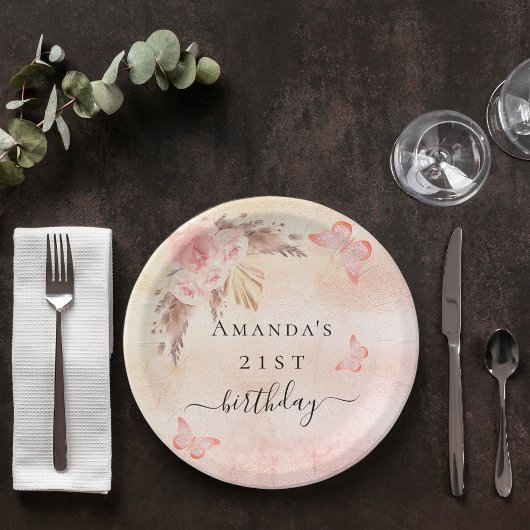 Bloedpapegaaivis roos goudvlinders papieren bordje