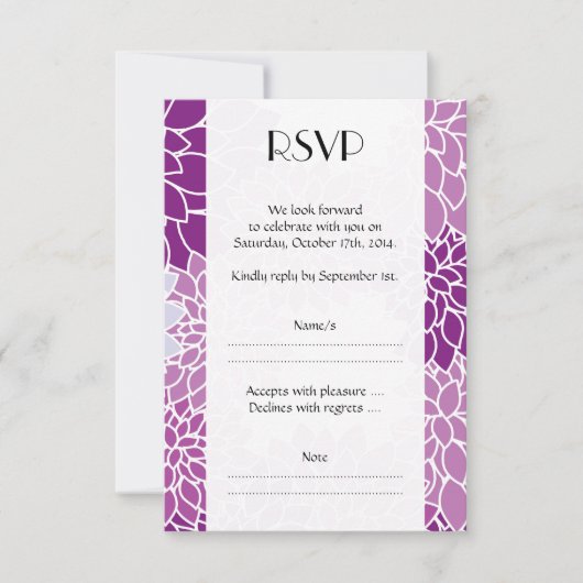 Bloedpatroon, Paarse Dahlia, bruiloft RSVP Kaartje (Voorkant)