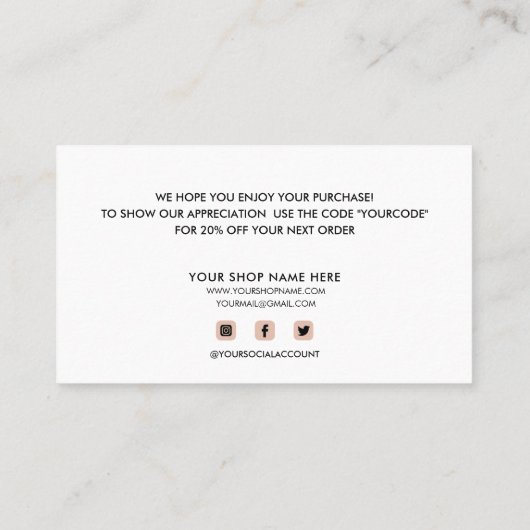 BLOEDPINK KLANT DANK U VOOR UW BESTELLING VISITEKAARTJE (Achterkant)