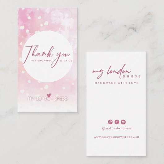 BLOEDPINK WATERVERF STAR CIRCLE DANK U VISITEKAARTJE (Voorkant / Achterkant)