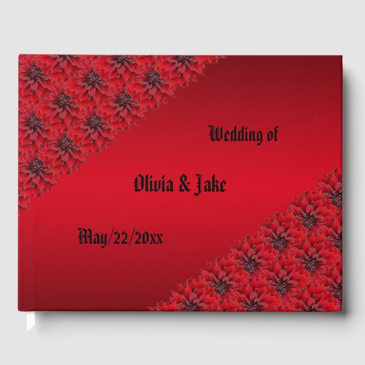 Bloedrode dahlias in een gothische bruiloft gastenboek (Voorkant)