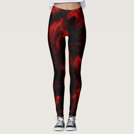 Bloedrode draak op zwart leggings (Voorkant)