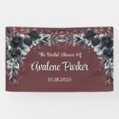 Bloedrode Gotische Zwarte Bloem Bruiloft Feest Spandoek (Horizontaal)