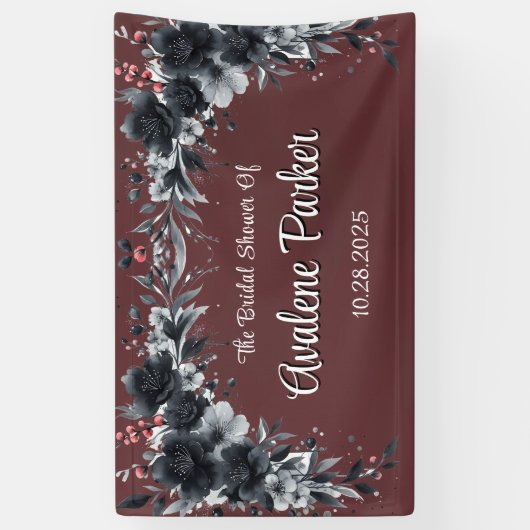 Bloedrode Gotische Zwarte Bloem Bruiloft Feest Spandoek (Verticaal)