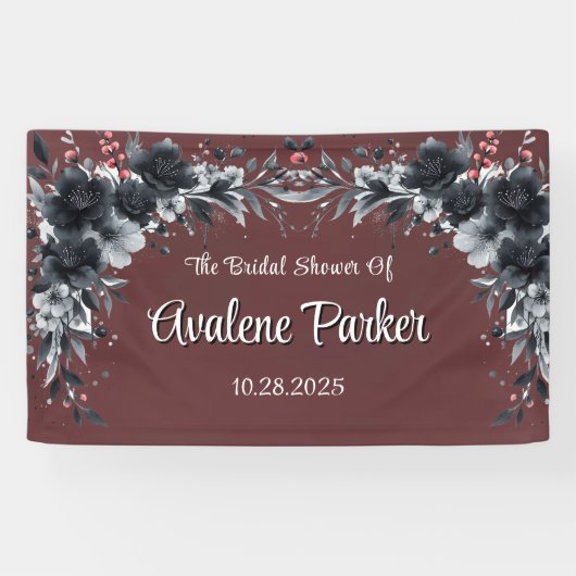 Bloedrode Gotische Zwarte Bloemachtige Bruiloftsdo Spandoek (Horizontaal)