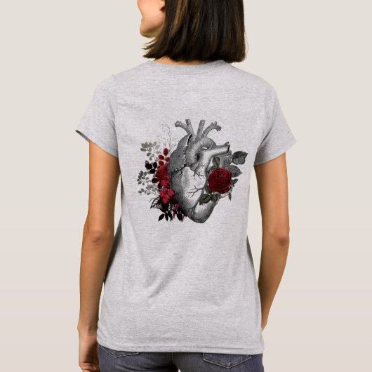 Bloedrode rozen met hart T-shirt (Achterkant)