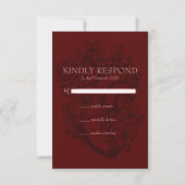 Bloedrood bloemen Hart Elegant Gothic Wedding RSVP Kaartje (Voorkant)