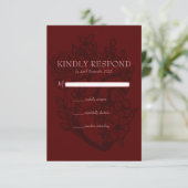 Bloedrood bloemen Hart Elegant Gothic Wedding RSVP Kaartje (Staand voorkant)