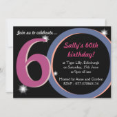 Bloedroze & blauwe zestigste verjaardag kaart (Voorkant)