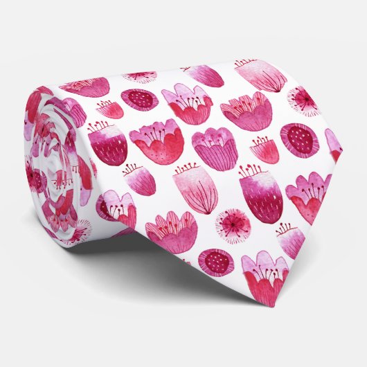 Bloedroze Waterverf Bloem Stropdas (Opgerold)