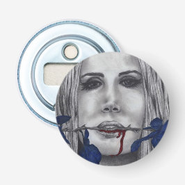 Bloedrozen Blauwe Vampier Vrouw Portret Goth Kunst Button Flesopener