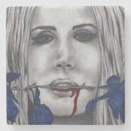 Bloedrozen Blauwe Vampier Vrouw Portret Goth Kunst Stenen Onderzetter