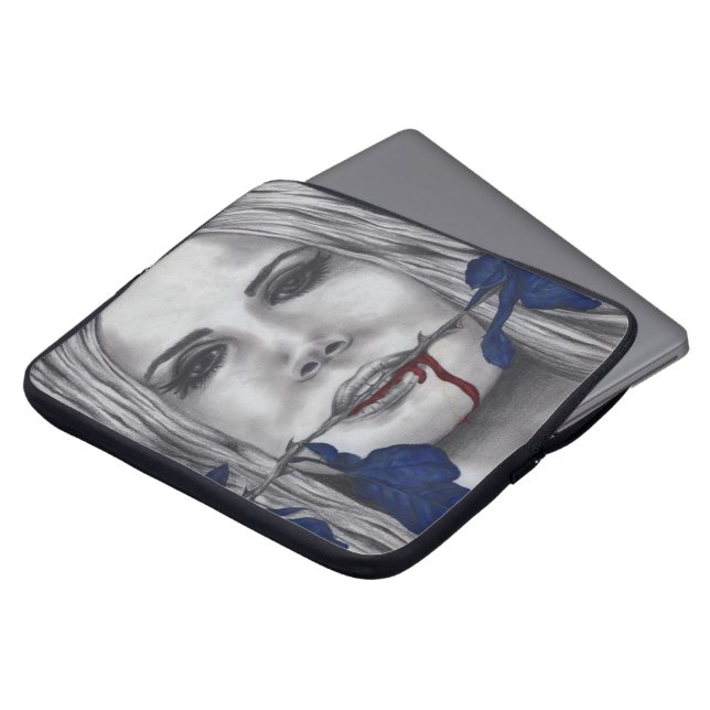 Bloedrozen Vampier Vrouw Goth Horror Fantasy Kunst Laptop Sleeve (Voorkant top)