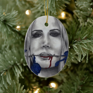 Bloedrozen Vampier Vrouw Portret Bloed Goth Kunst Keramisch Ornament