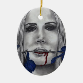 Bloedrozen Vampier Vrouw Portret Bloed Goth Kunst Keramisch Ornament