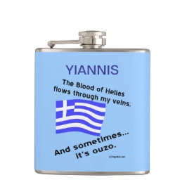 Bloeds-Hellas stroomt door aderen Soms Ouzo Person Heupfles