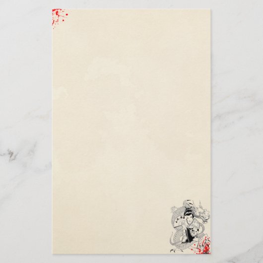 bloedspatten met fan dragon tattoo oud briefpapier (Voorkant)