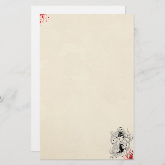 bloedspatten met fan dragon tattoo oud briefpapier (Voorkant / Achterkant)