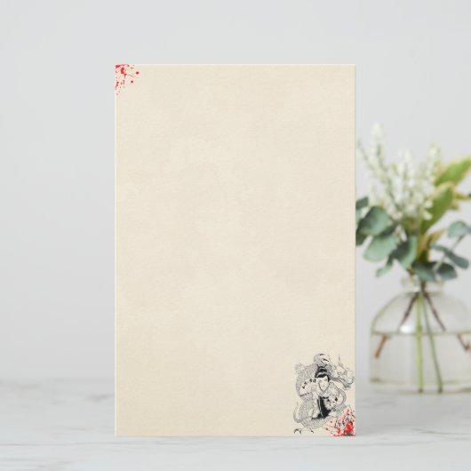 bloedspatten met fan dragon tattoo oud briefpapier (Staand voorkant)