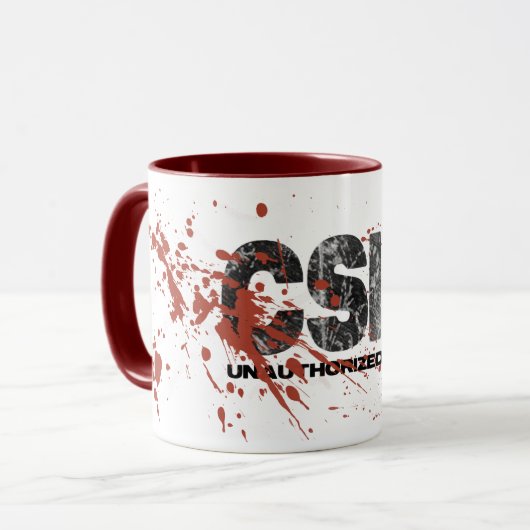 Bloedspatter CSI Niet-toegestane Mok (Voorkant links)