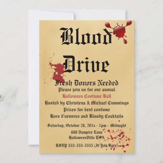Bloedstation Vampire Halloween Party Invitation Kaart (Voorkant)