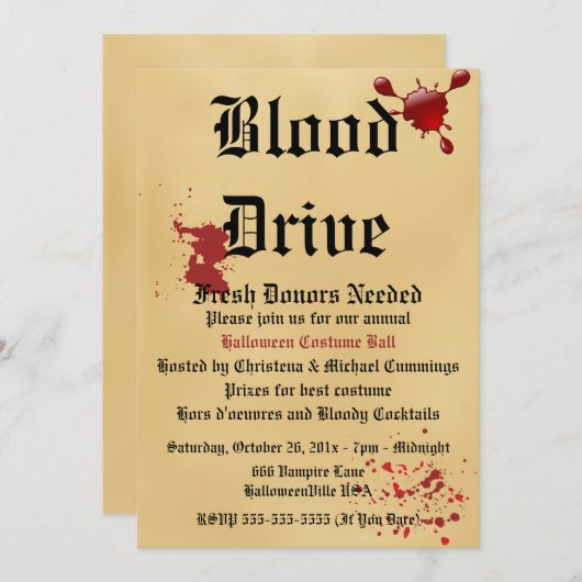 Bloedstation Vampire Halloween Party Invitation Kaart (Voorkant / Achterkant)