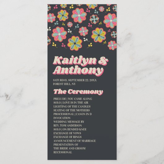 Bloedstroom 70's Retro Groovy Wedding Programmakaart (Voorkant)