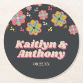 Bloedstroom 70's Retro Groovy Wedding Ronde Kartonnen Onderzetter (Voorkant)