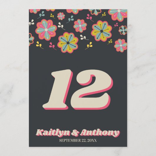 Bloedstroom 70's Retro Groovy Wedding Table No. Kaart (Achterkant)