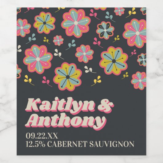 Bloedstroom 70's Retro Groovy Wedding Wijn Etiket (Enkel label)