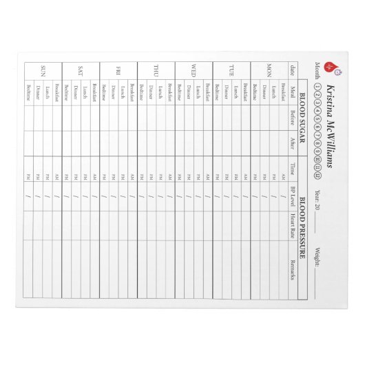 Bloedsuiker & Bloeddruk Tracker MAANDAG Start Notitieblok (Voorkant)