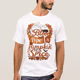 Bloedtype is pompoen kruiden Halloween zwarte kat T-shirt