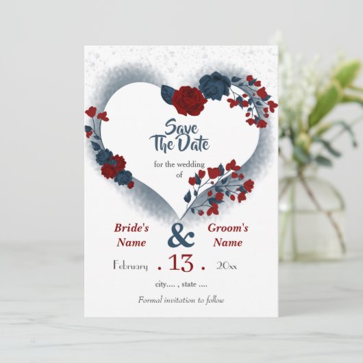 Bloedvat van Navy en Bourgogne Save The Date (Staand voorkant)
