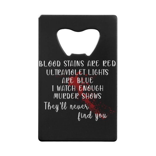bloedvlekken rood, ultraviolet licht blauw creditkaart flessenopener (Voorkant)