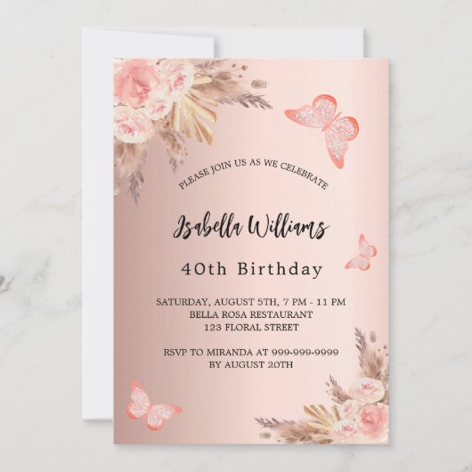 Bloedvlinder pampas roos goud kaart (Voorkant)