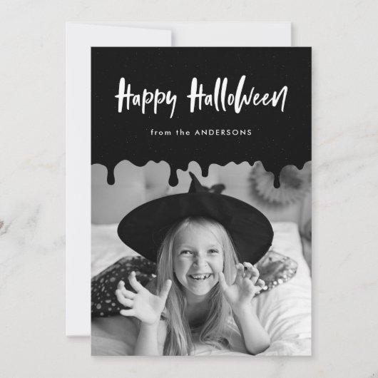 Bloedzwarte Halloween-fotokaart (Voorkant)
